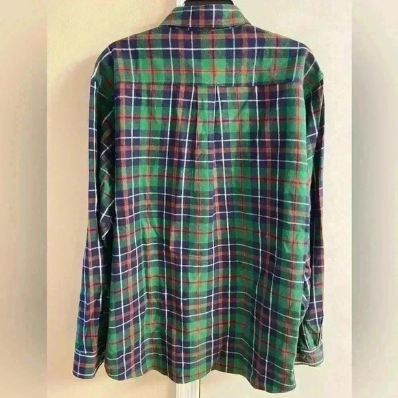 LL Bean Button‎ Front Plaid Flannel Shirt Green Long Sleeves Large - Picture 5 of 6